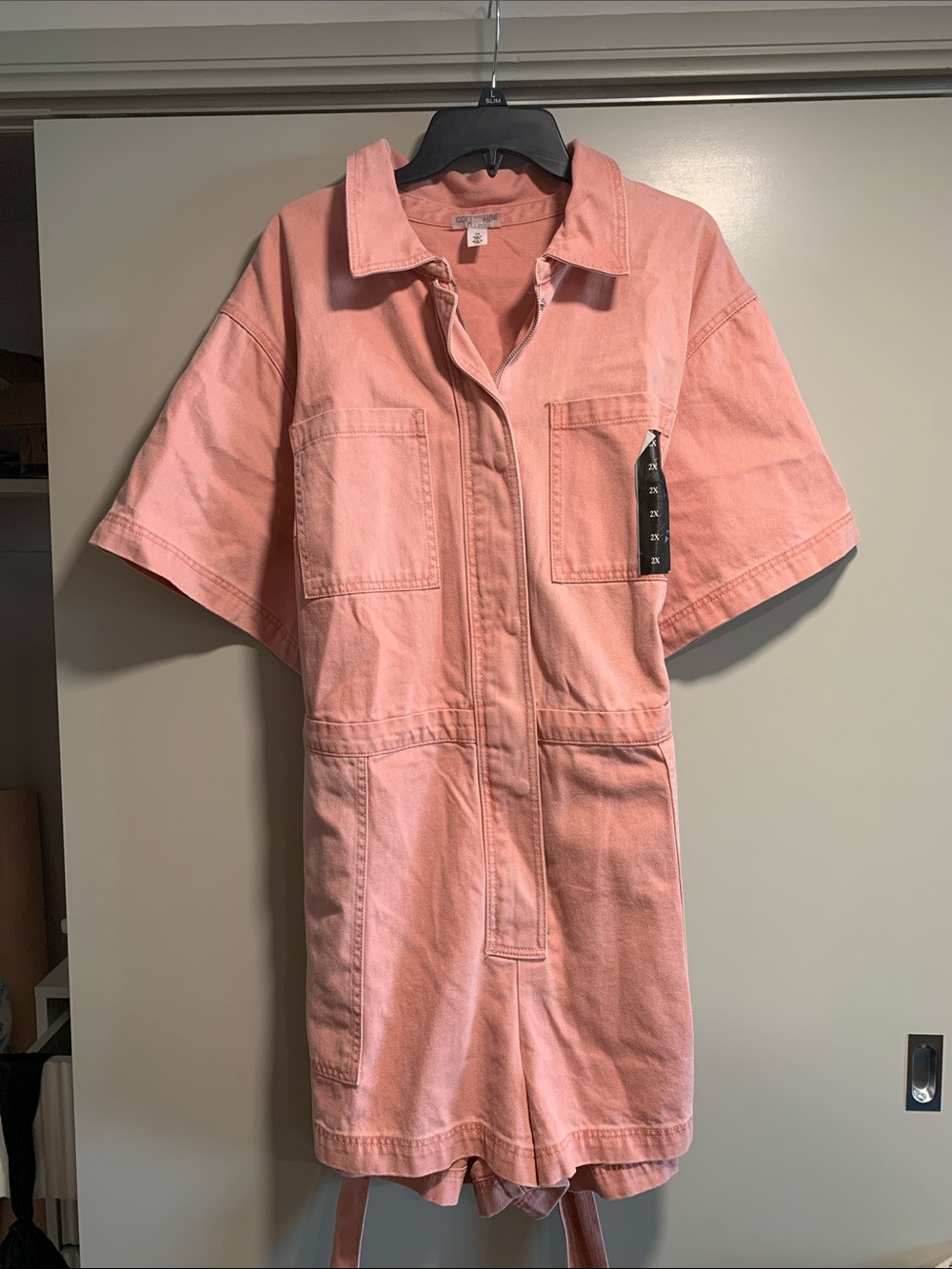NWOT Future Collective 2XL Women's Pink Utility Romper Dress Denim romper